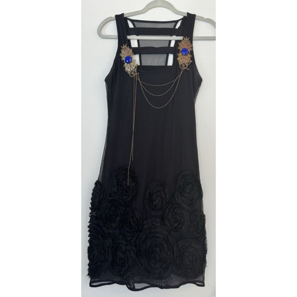 Save the Queen Italy Tank Dress Applique Flower Small Metal Crown Jewel Chain